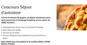 Concours Gagner un Séjour d'automne pour deux personnes à l'Auberge Godefroy