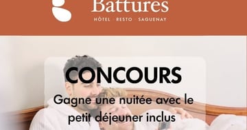 Concours Gagnez une nuitée pour 2 personnes avec le petit déjeuner inclus au Resto des Battures!