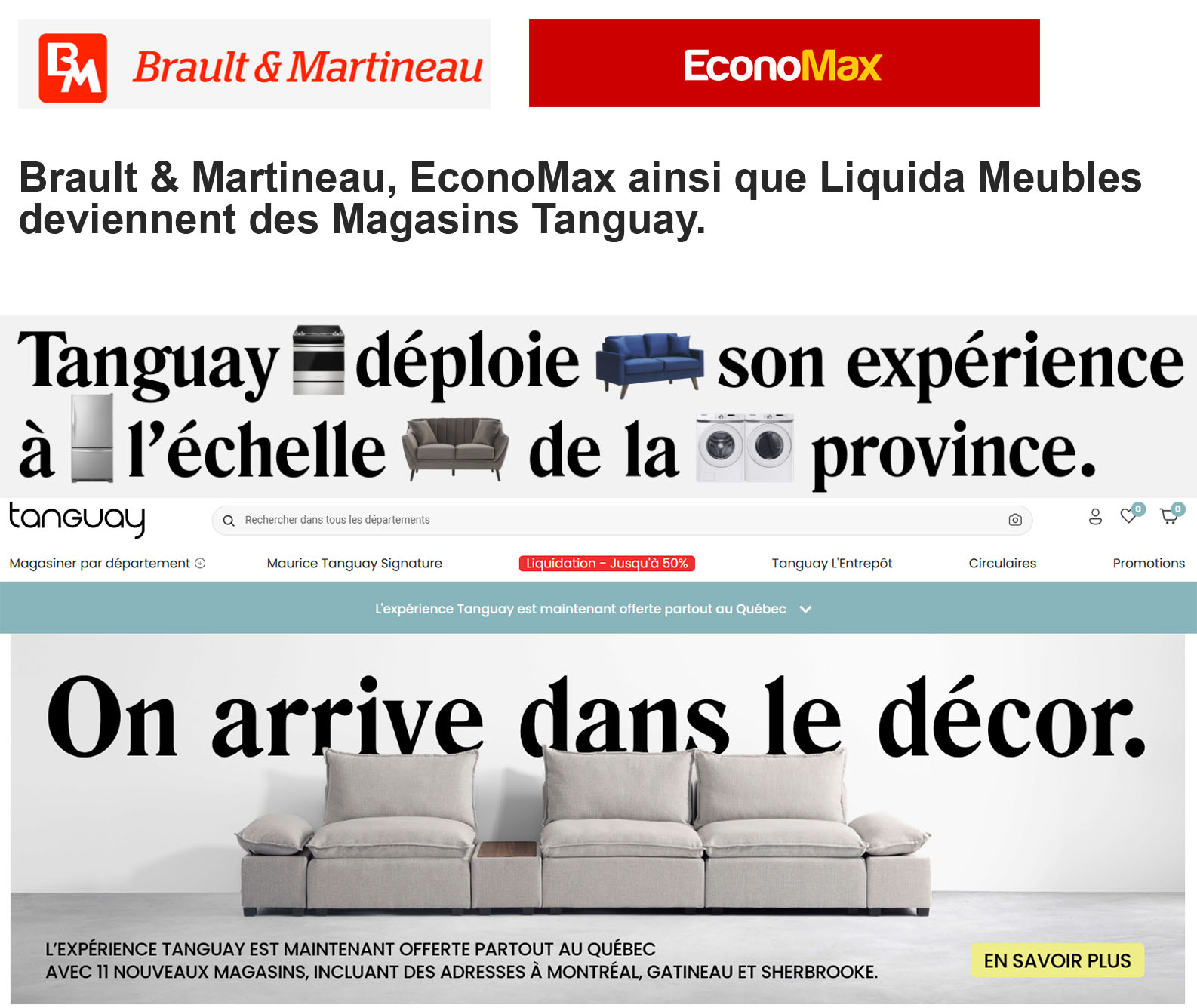 Brault & Martineau, EconoMax ainsi que Liquida Meubles deviennent des Magasins Tanguay.