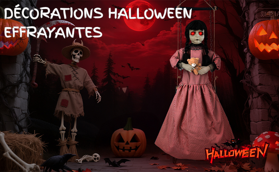 TINGB Halloween Décoration Suspendue Horreur Suspendu Taro Petites Tentures, Robe D'horreur Effrayant Épouvantail Volant Effrayant