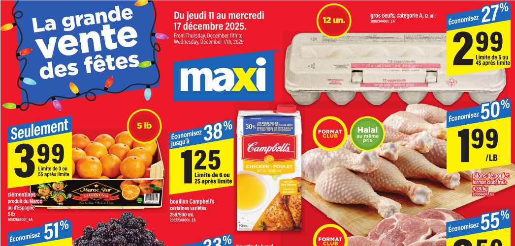 Prix les plus bas chez Maxi du 11 au 17 décembre 2025