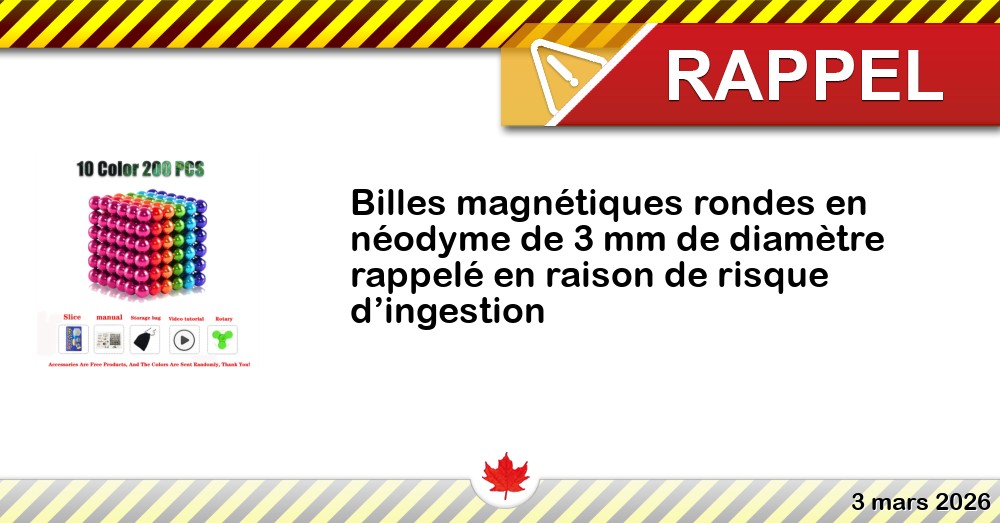 Image du rappel: Billes magnétiques rondes en néodyme de 3 mm de diamètre rappelé en raison de risque d’ingestion