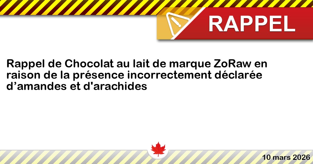 Image du rappel: Rappel de Chocolat au lait de marque ZoRaw en raison de la présence incorrectement déclarée d’amandes et d'arachides