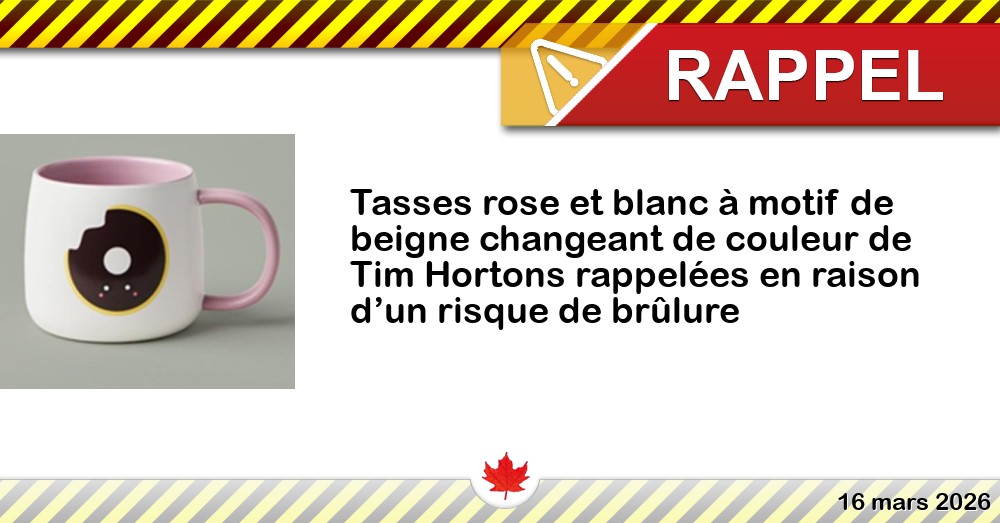 Image du rappel: Tasses rose et blanc à motif de beigne changeant de couleur de Tim Hortons rappelées en raison d’un risque de brûlure