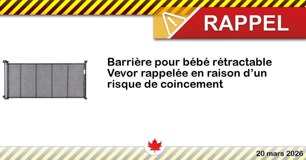 Image du rappel: Barrière pour bébé rétractable Vevor rappelée en raison d’un risque de coincement