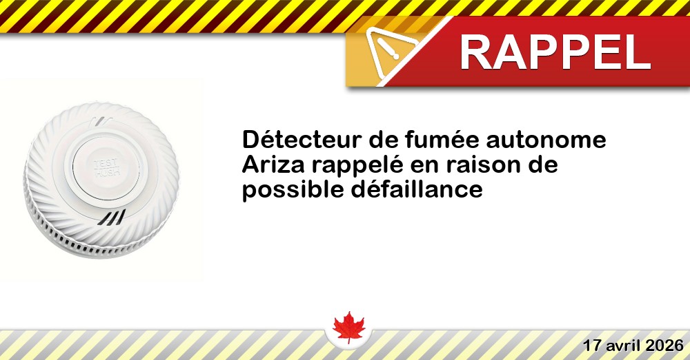 Image du rappel: Détecteur de fumée autonome Ariza rappelé en raison de possible défaillance
