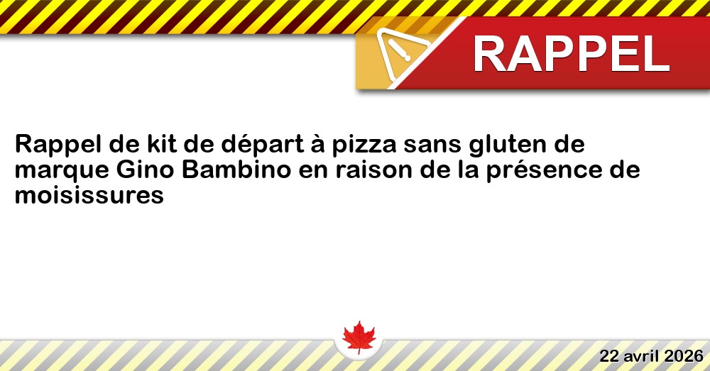 Rappel de kit de départ à pizza sans gluten de marque Gino Bambino en raison de la présence de moisissures Image du rappel: Rappel de kit de départ à pizza sans gluten de marque Gino Bambino en raison de la présence de moisissures