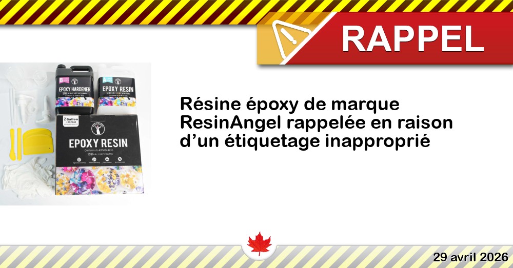 Résine époxy de marque ResinAngel rappelée en raison d’un étiquetage inapproprié Image du rappel: Résine époxy de marque ResinAngel rappelée en raison d’un étiquetage inapproprié