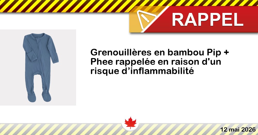 Grenouillères en bambou Pip + Phee rappelée en raison d'un risque d’inflammabilité Image du rappel: Grenouillères en bambou Pip + Phee rappelée en raison d'un risque d’inflammabilité