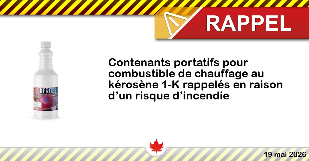 Contenants portatifs pour combustible de chauffage au kérosène 1-K rappelés en raison d’un risque d’incendie Image du rappel: Contenants portatifs pour combustible de chauffage au kérosène 1-K rappelés en raison d’un risque d’incendie