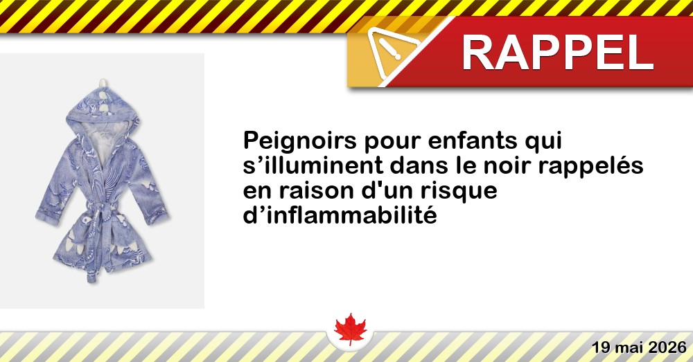 Peignoirs pour enfants qui s’illuminent dans le noir rappelés en raison d'un risque d’inflammabilité Image du rappel: Peignoirs pour enfants qui s’illuminent dans le noir rappelés en raison d'un risque d’inflammabilité