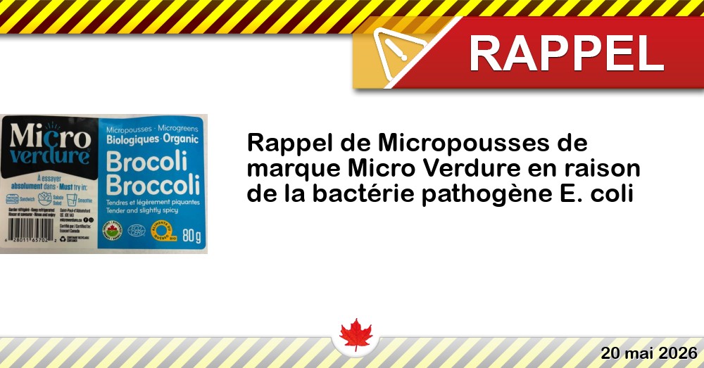 Image du rappel: Rappel de Micropousses de marque Micro Verdure en raison de la bactérie pathogène E. coli