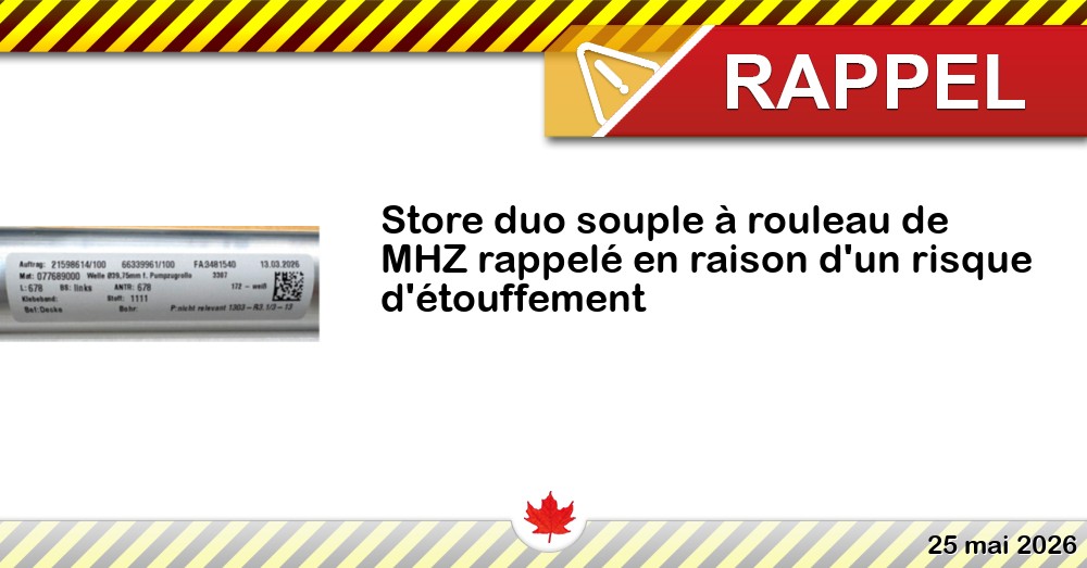 Store duo souple à rouleau de MHZ rappelé en raison d'un risque d'étouffement Image du rappel: Store duo souple à rouleau de MHZ rappelé en raison d'un risque d'étouffement