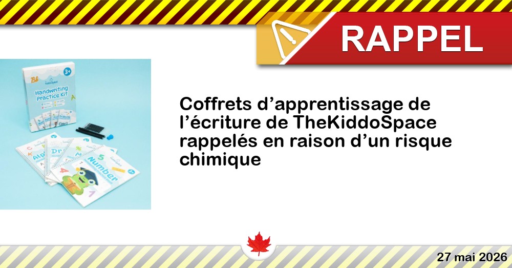 Coffrets d’apprentissage de l’écriture de TheKiddoSpace rappelés en raison d’un risque chimique Image du rappel: Coffrets d’apprentissage de l’écriture de TheKiddoSpace rappelés en raison d’un risque chimique