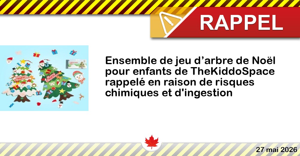Ensemble de jeu d’arbre de Noël pour enfants de TheKiddoSpace rappelé en raison de risques chimiques et d'ingestion Image du rappel: Ensemble de jeu d’arbre de Noël pour enfants de TheKiddoSpace rappelé en raison de risques chimiques et d'ingestion