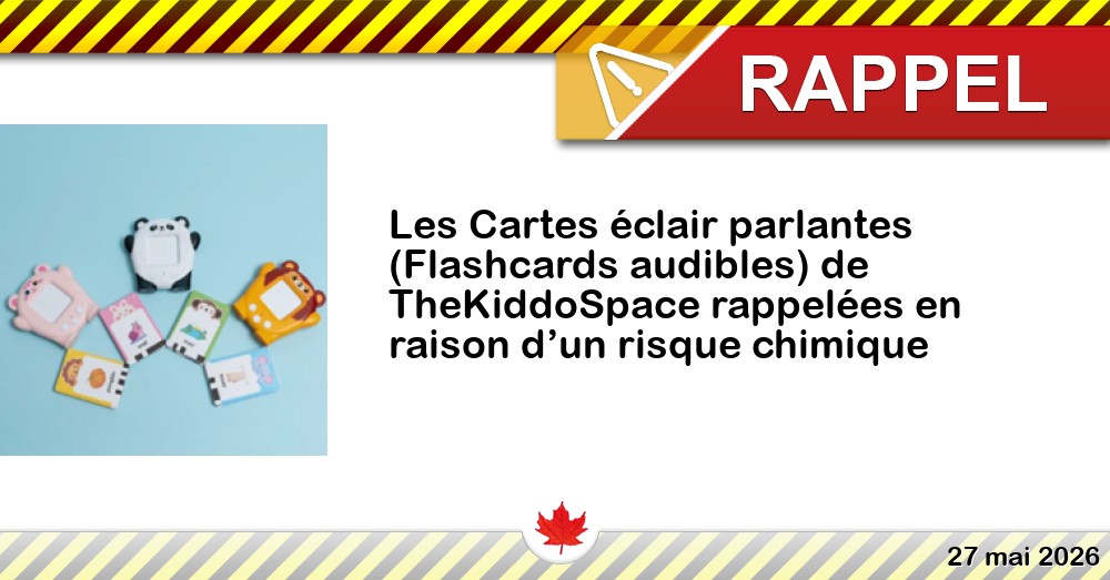 Les Cartes éclair parlantes (Flashcards audibles) de TheKiddoSpace rappelées en raison d’un risque chimique Image du rappel: Les Cartes éclair parlantes (Flashcards audibles) de TheKiddoSpace rappelées en raison d’un risque chimique