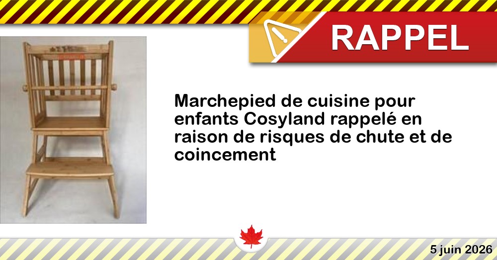 Marchepied de cuisine pour enfants Cosyland rappelé en raison de risques de chute et de coincement Image du rappel: Marchepied de cuisine pour enfants Cosyland rappelé en raison de risques de chute et de coincement