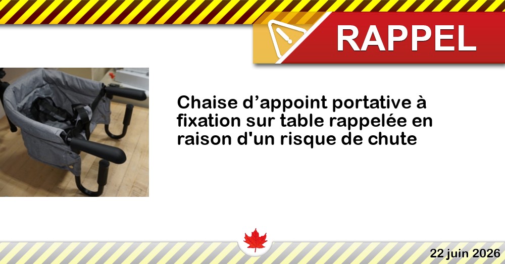 Chaise d’appoint portative à fixation sur table rappelée en raison d'un risque de chute Image du rappel: Chaise d’appoint portative à fixation sur table rappelée en raison d'un risque de chute