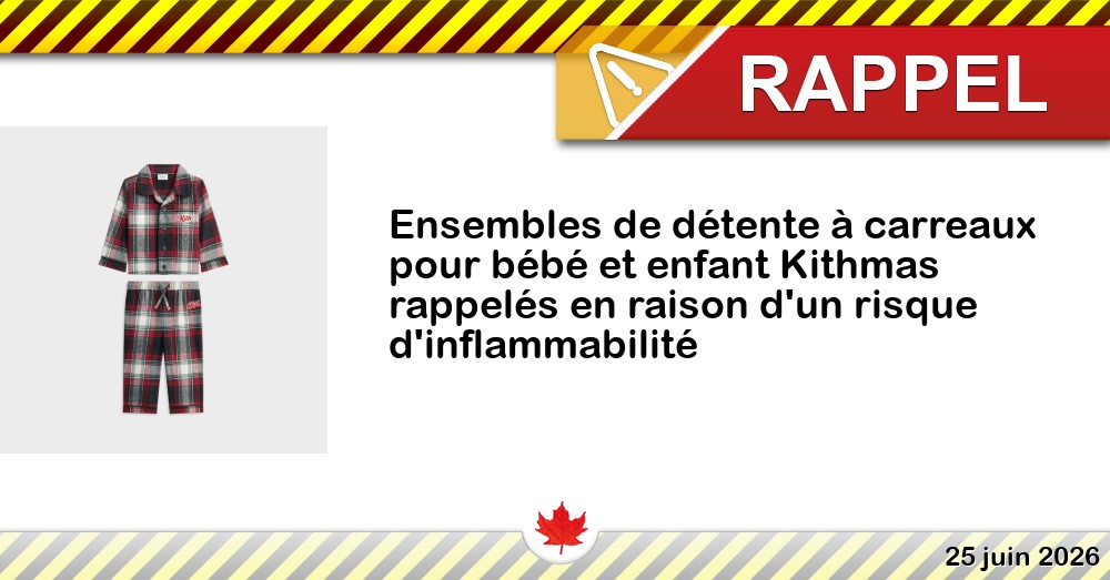 Ensembles de détente à carreaux pour bébé et enfant Kithmas rappelés en raison d'un risque d'inflammabilité Image du rappel: Ensembles de détente à carreaux pour bébé et enfant Kithmas rappelés en raison d'un risque d'inflammabilité