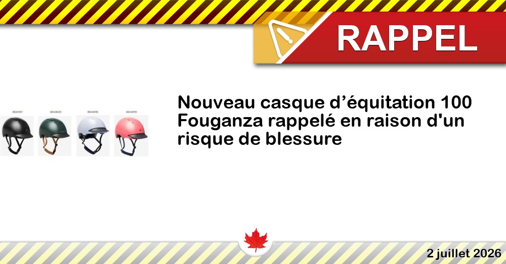 Nouveau casque d’équitation 100 Fouganza rappelé en raison d'un risque de blessure Image du rappel: Nouveau casque d’équitation 100 Fouganza rappelé en raison d'un risque de blessure