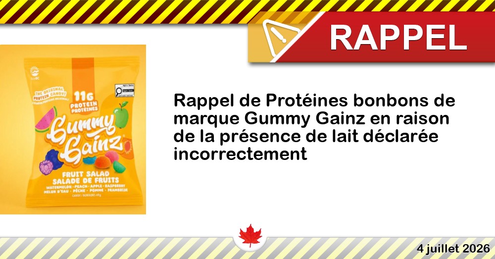 Image du rappel: Rappel de Protéines bonbons de marque Gummy Gainz en raison de la présence de lait déclarée incorrectement