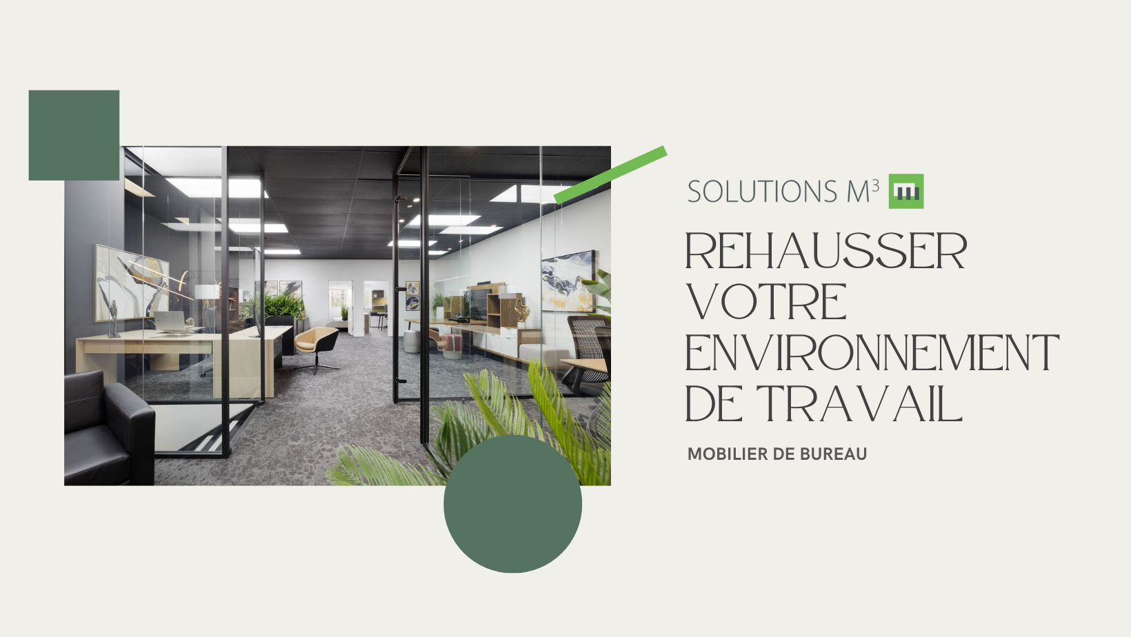 Bureau moderne aménagé avec du mobilier ergonomique et élégant par Solutions M3, favorisant un environnement de travail fonctionnel et raffiné.