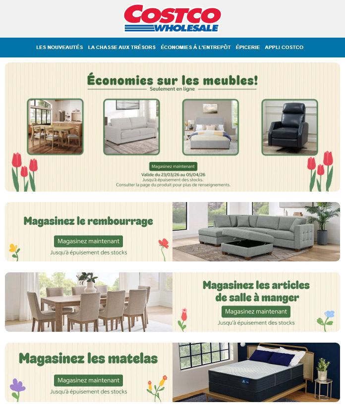 Économies sur les Meubles, seulement en ligne