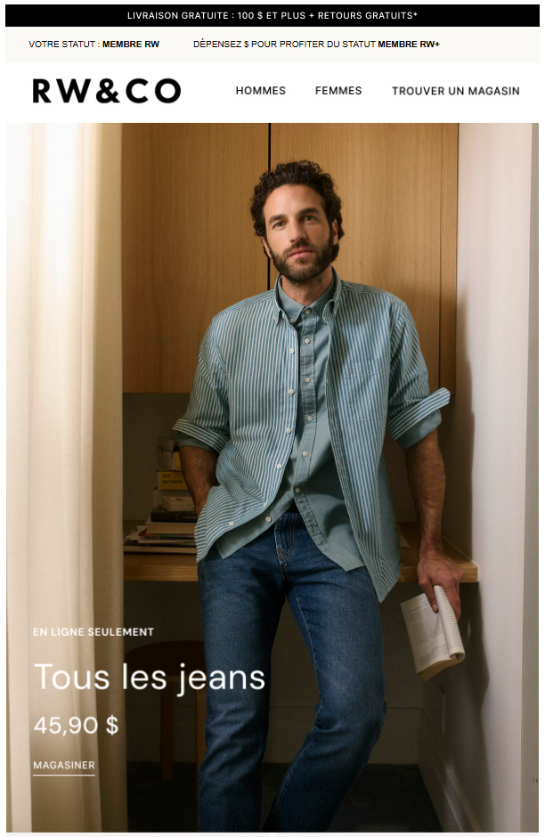 En ligne seulement : jeans à 45,90$