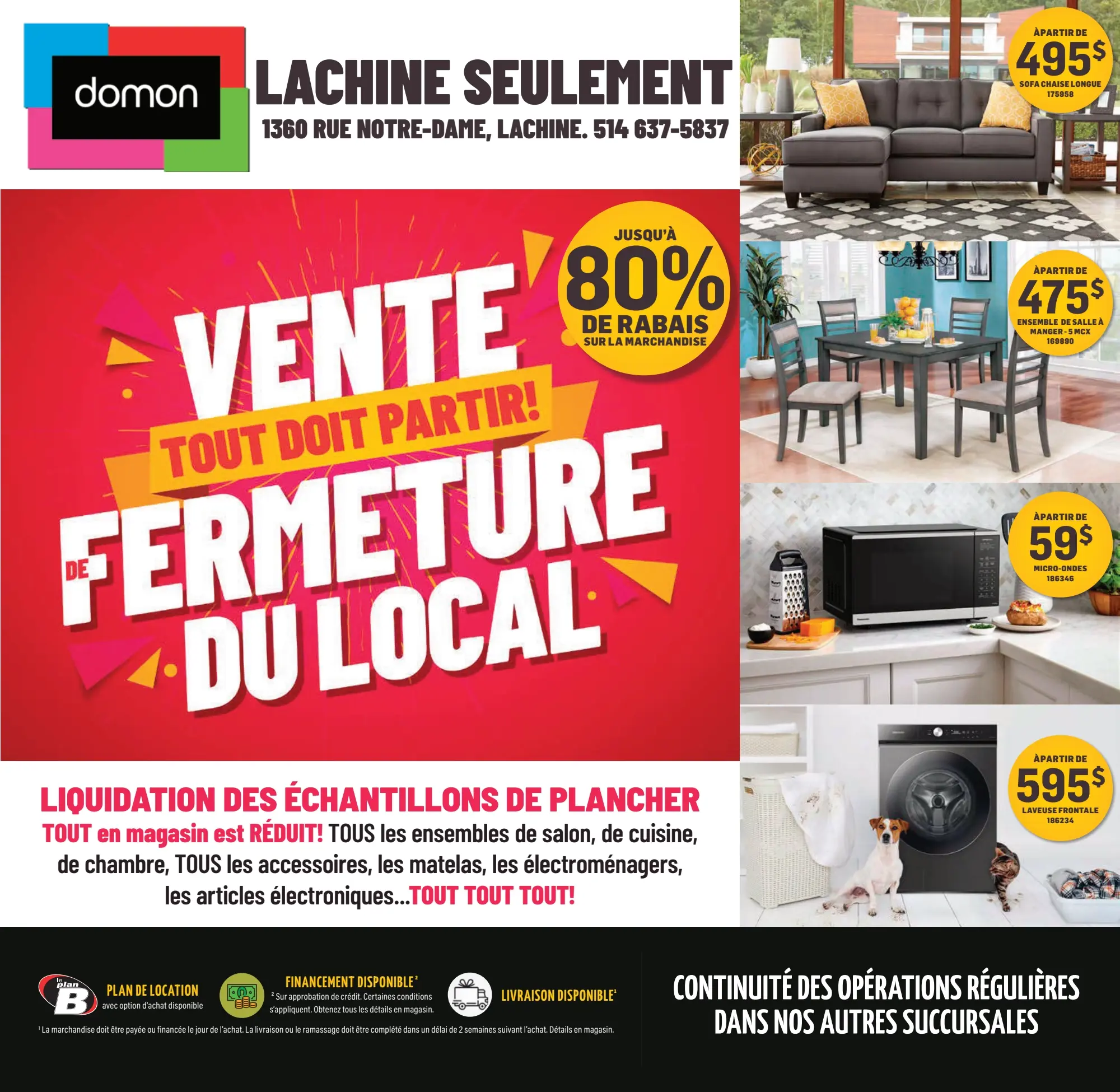 Circulaire Meubles Domon - Vente de fermeture, Lachine seulement
