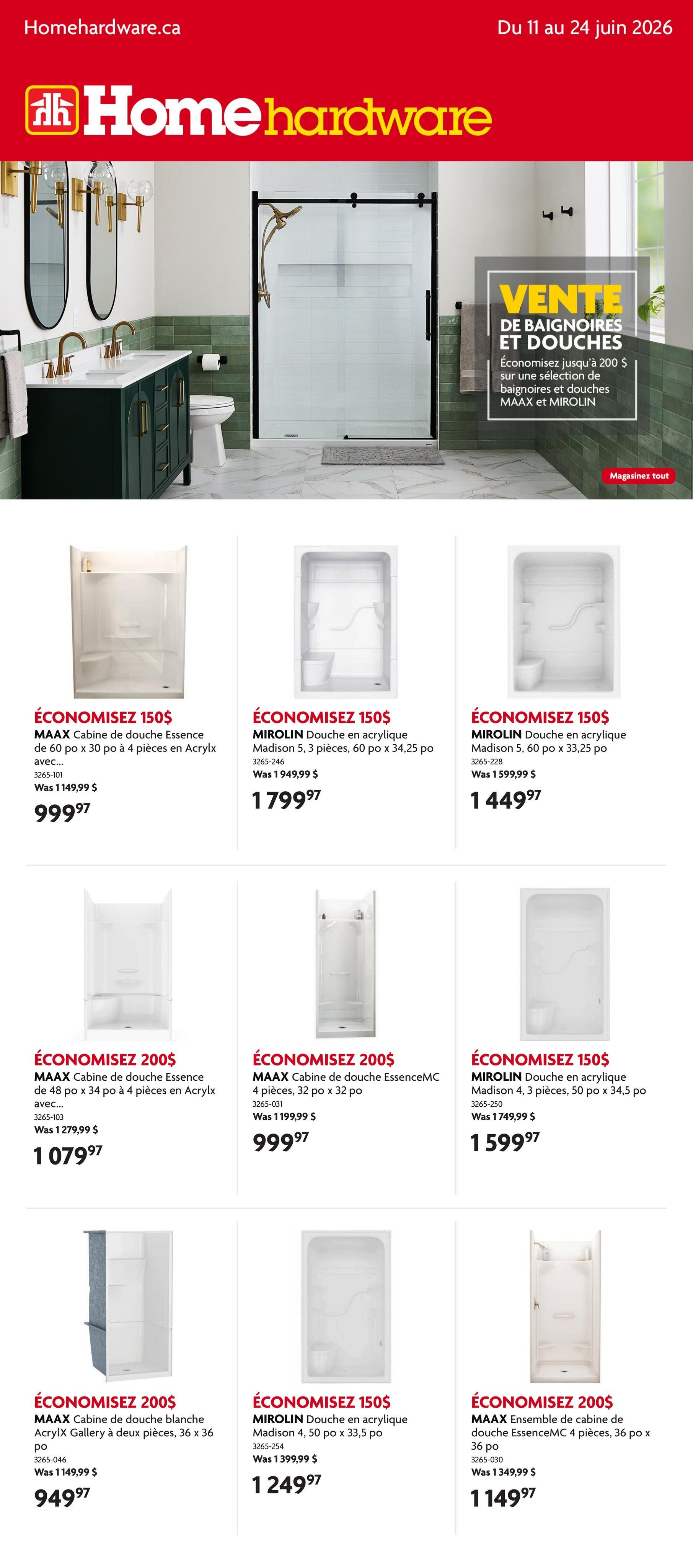 Circulaire Home Hardware - Vente de Baignoires et Douches