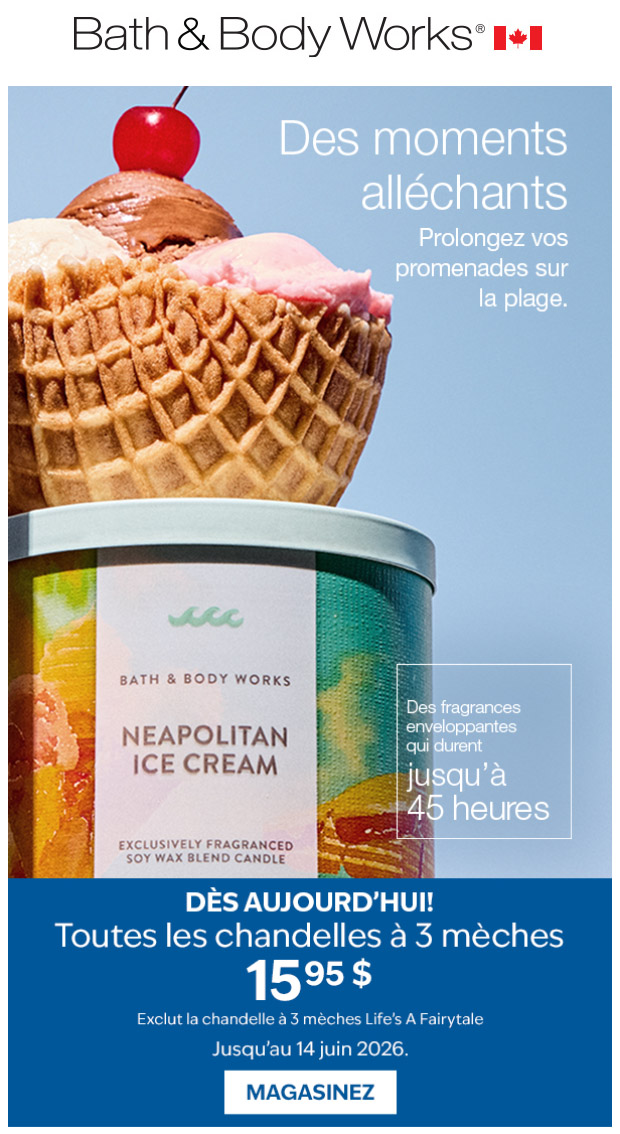 Chandelles aux fragrances fraîches d’été à 15,95 $