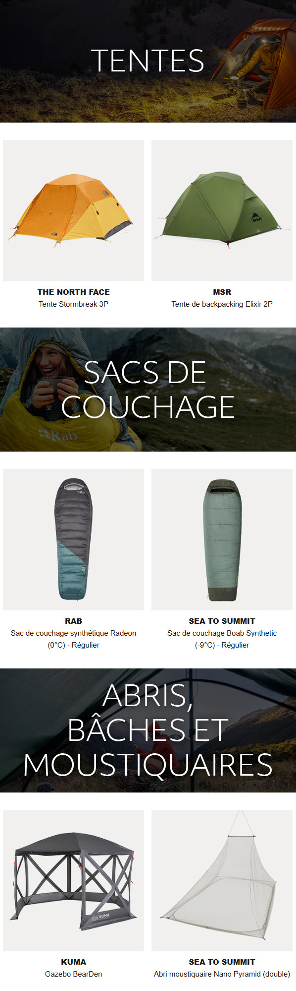 Votre équipement pour le camping