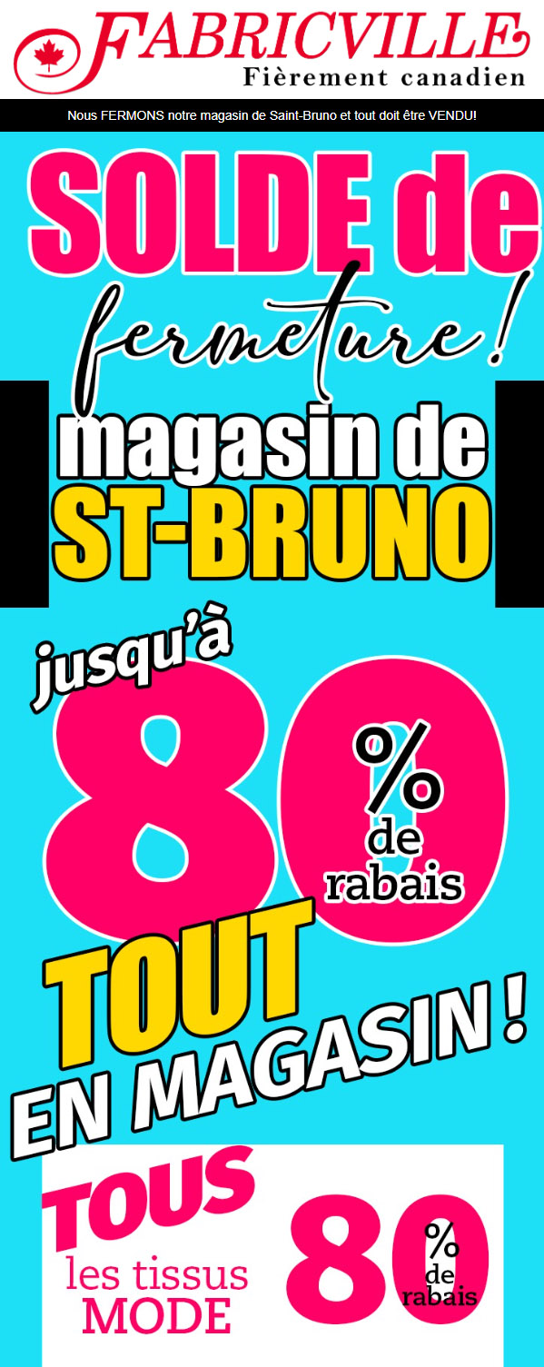 Jusqu'à 80% de rabais sur tout en magasin