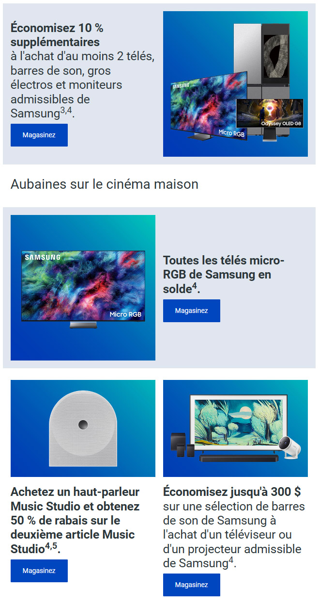 Alerte aubaine! Énormes rabais sur les produits de Samsung.