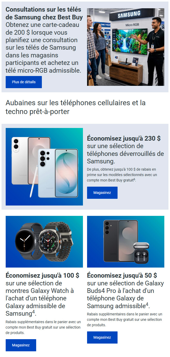Alerte aubaine! Énormes rabais sur les produits de Samsung.