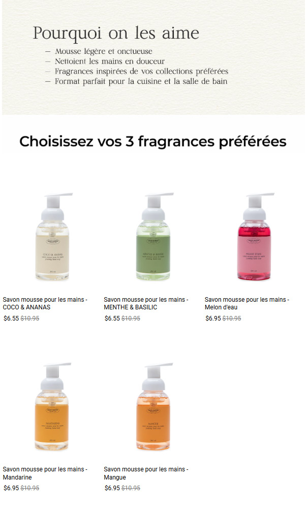 Vos savons mousse favoris à 6,95$