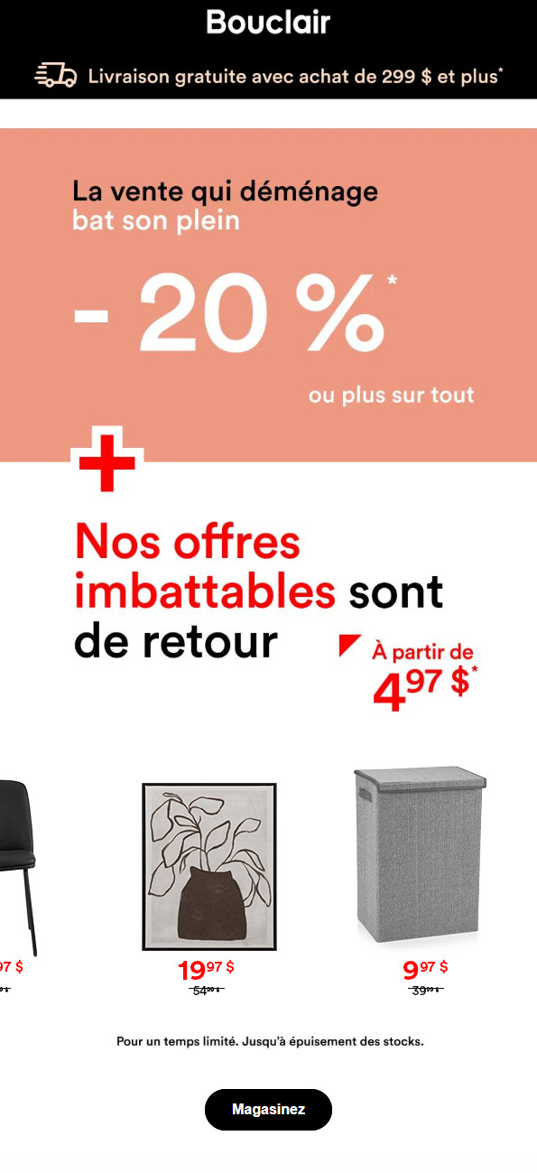 20 % de rabais sur tout. Maintenant.