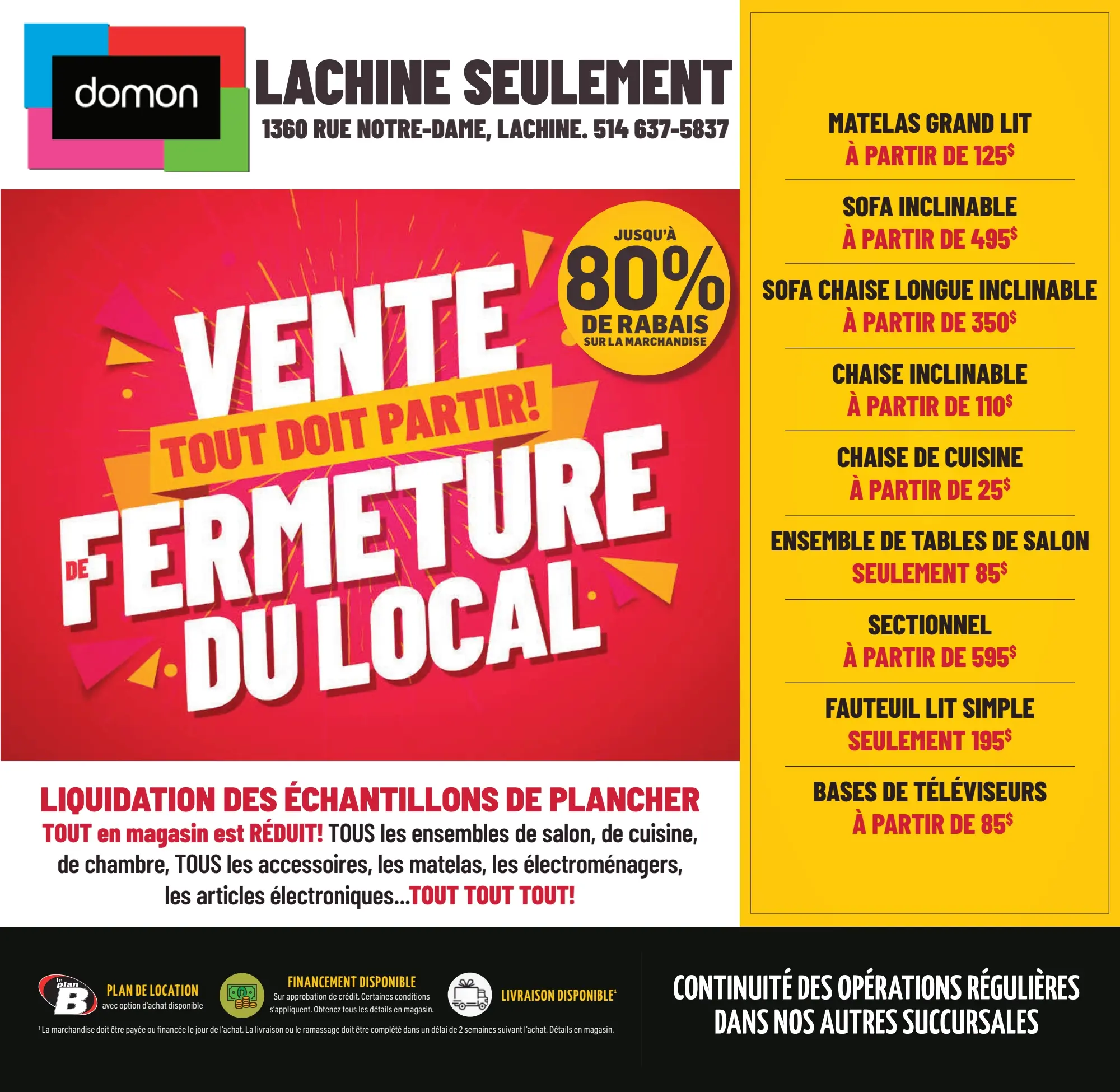 Circulaire Meubles Domon - Vente de fermeture, Lachine seulement