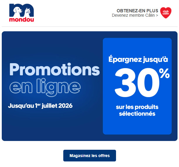 Nouvelles offres limitées! En ligne seulement