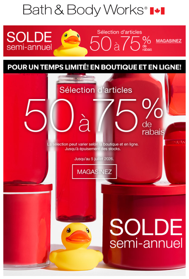 L’Offre de 50 à 75 % de rabais est EN COURS