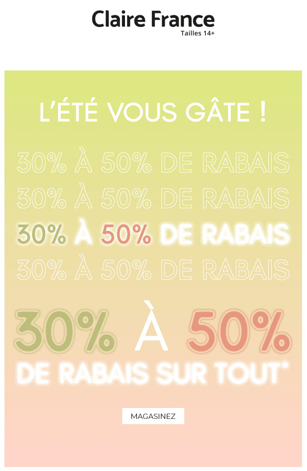 L'Été vous gâte : 30% à 50% sur TOUT !
