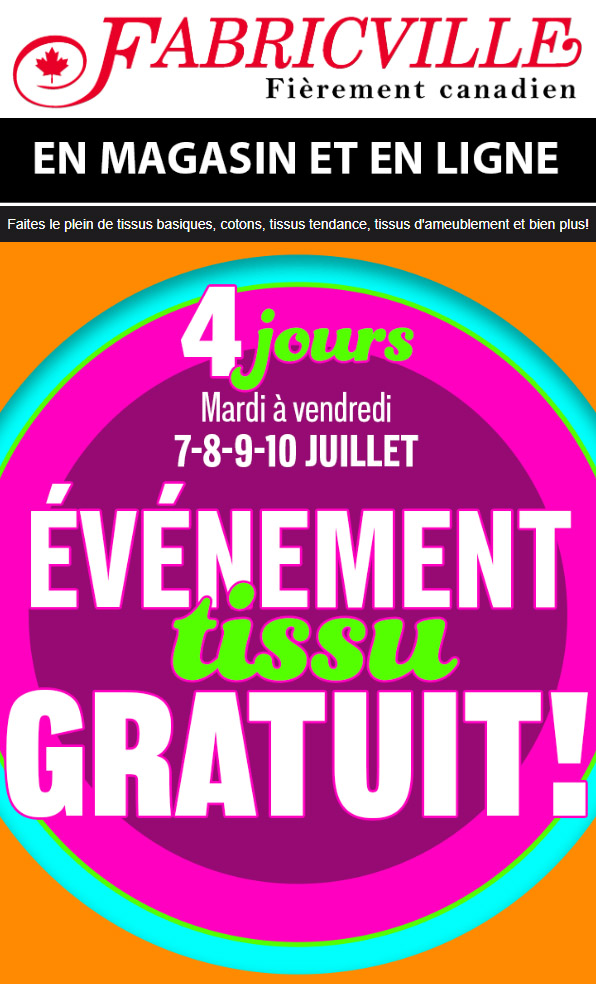 Ne manquez pas les journées Tissus GRATUITS!