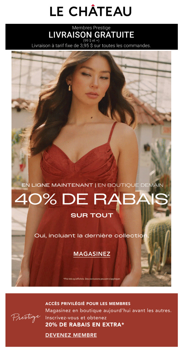 EN LIGNE: 40% DE RABAIS SUR TOUT