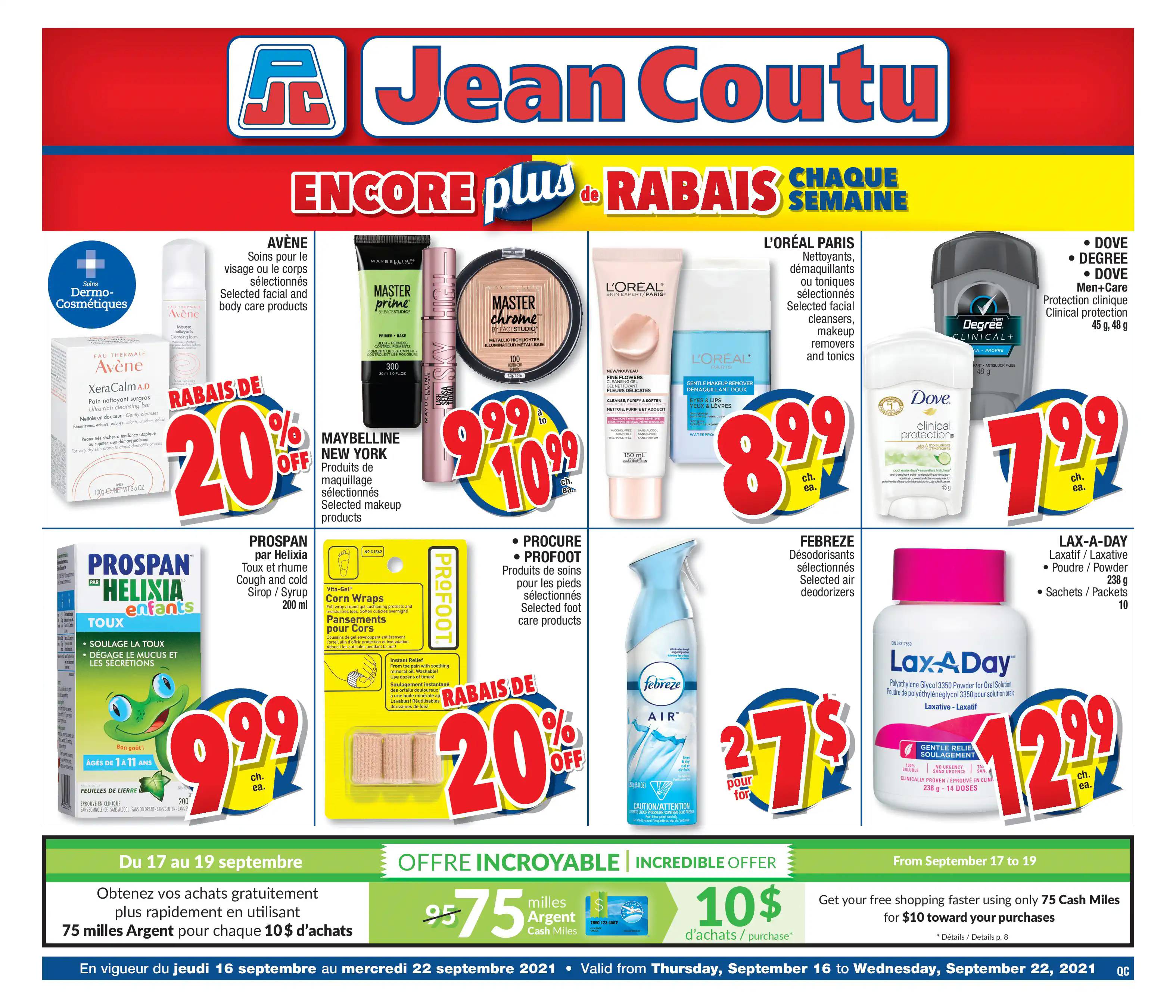 Circulaire Jean Coutu Encore Plus de Rabais du 16 au 22 Septembre