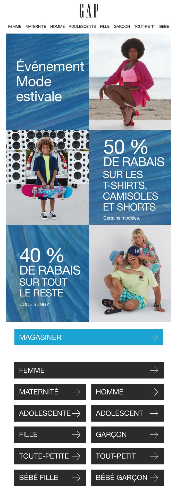40 % de Rabais sur tout + 50 % de Rabais sur les Favoris de l’Été + SENSATION DE LA NOUVELLE ROBE (POUR FAIRE SENSATION!)