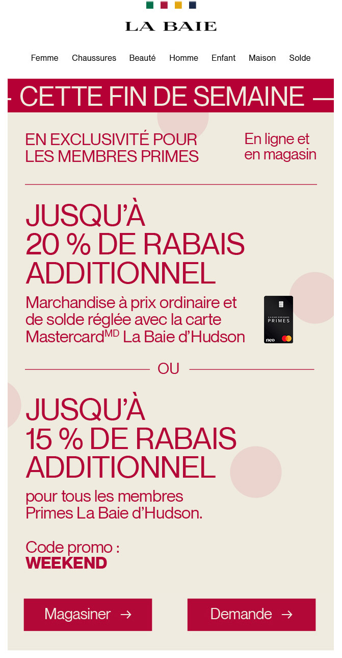 En exclusivité aux Membres Primes : jusqu'à 20 % ADDITIONNEL