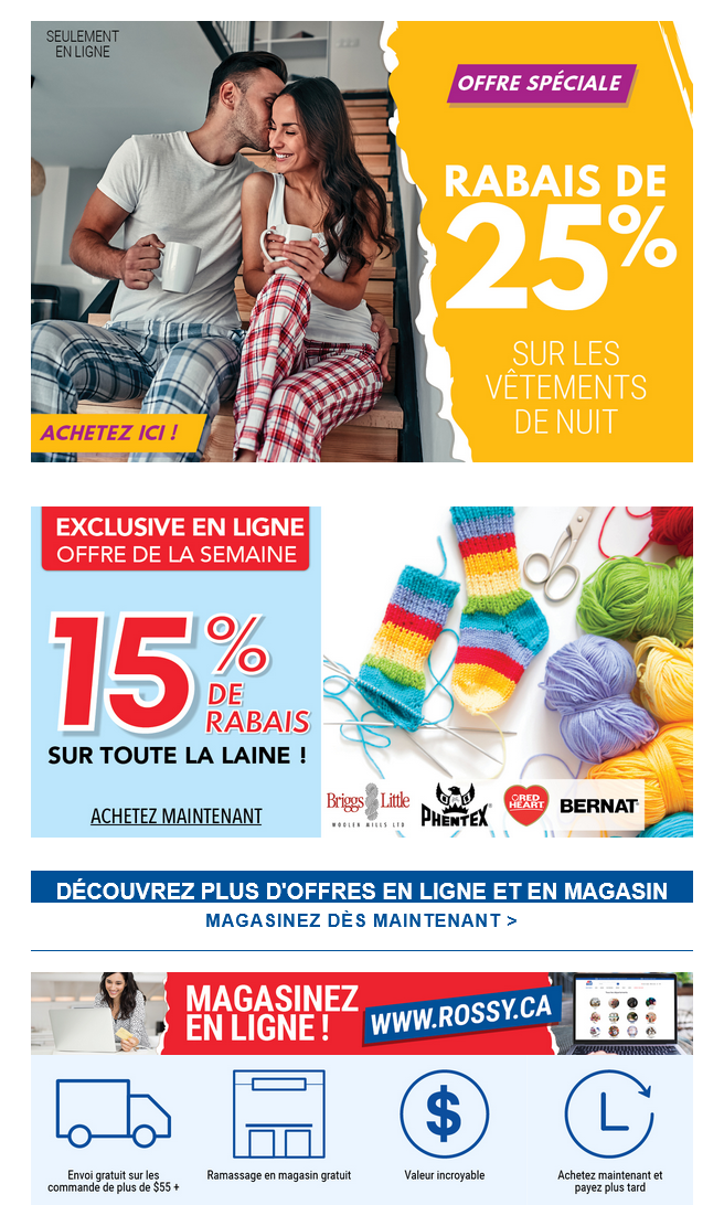 Retour au confort ! - 25 % de rabais sur les sous-vêtements et pyjamas chez Rossy