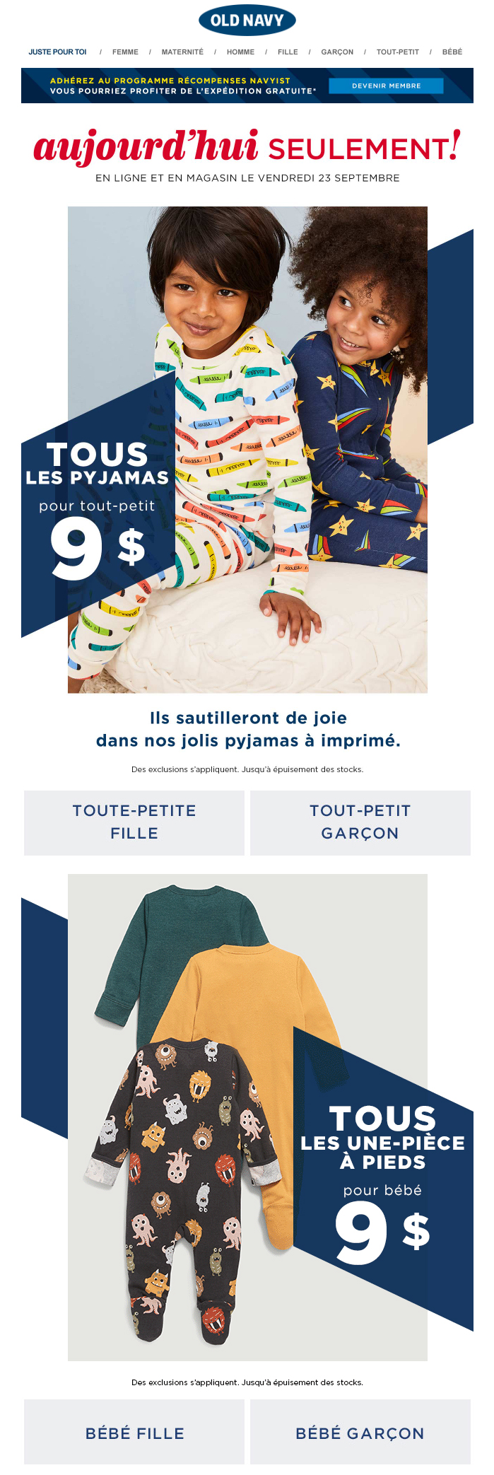 Vous ne rêvez pas : Pyjamas à 9 $ pour vos Petits Aujourd’hui.
