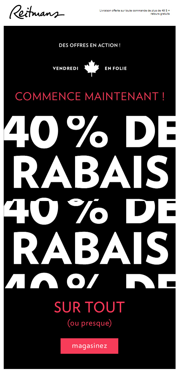 Que diriez-vous de recevoir 40 % de Rabais ?