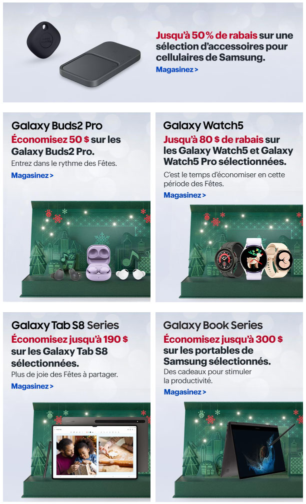 Vendredi Fou : Magasinez de Super Aubaines sur les Cadeaux des Fêtes de Samsung.